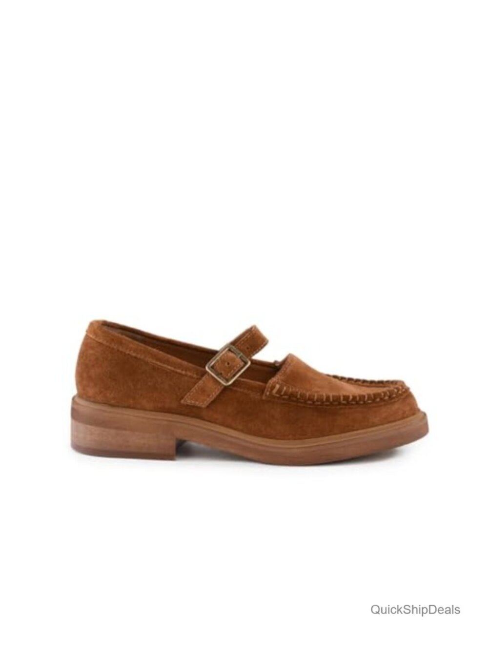 Suede Mary Jane Loafers Women Low Block Heel Round Toe Buckled Strap